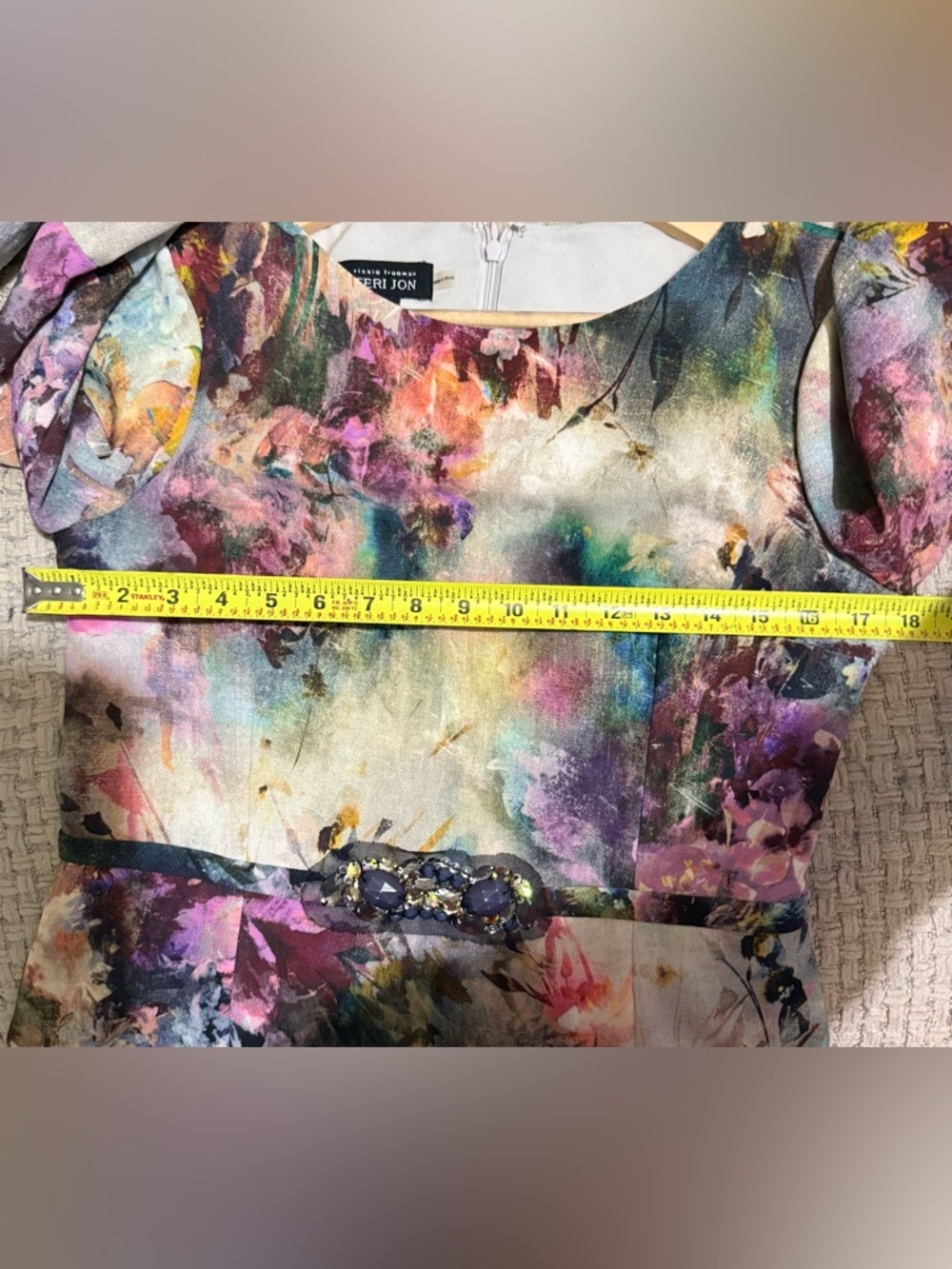 Rickie Freeman for Teri Jon Multicolor Floral Watercolor Midi Dress - Picture 5 of 8